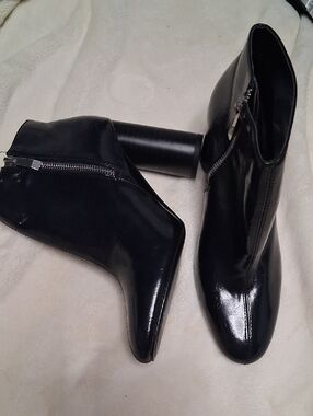 Zara Black Patent Leather Ankle Booties with Side Zipper